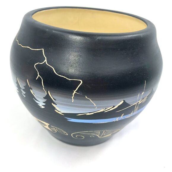 Native American Handcrafted Artist Signed Etched Painted Night Nature Pot 2018 - Picture 9 of 16